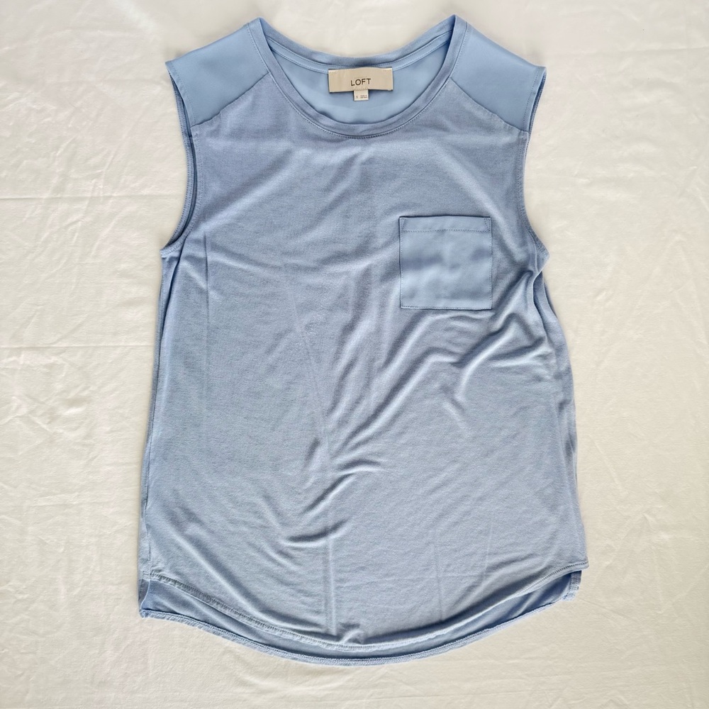 LOFT Pale Blue Sleeveless Pocket Tank Womens‎ Size Small Pastel Simple Layering